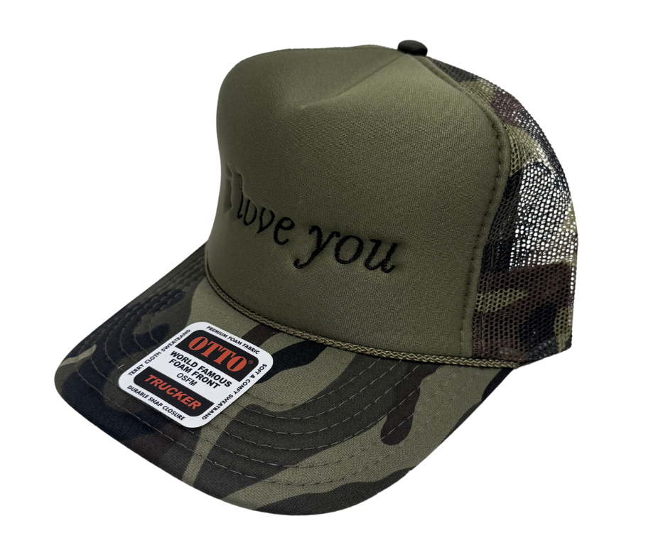 I Love You Script Embroidered Camo Hat