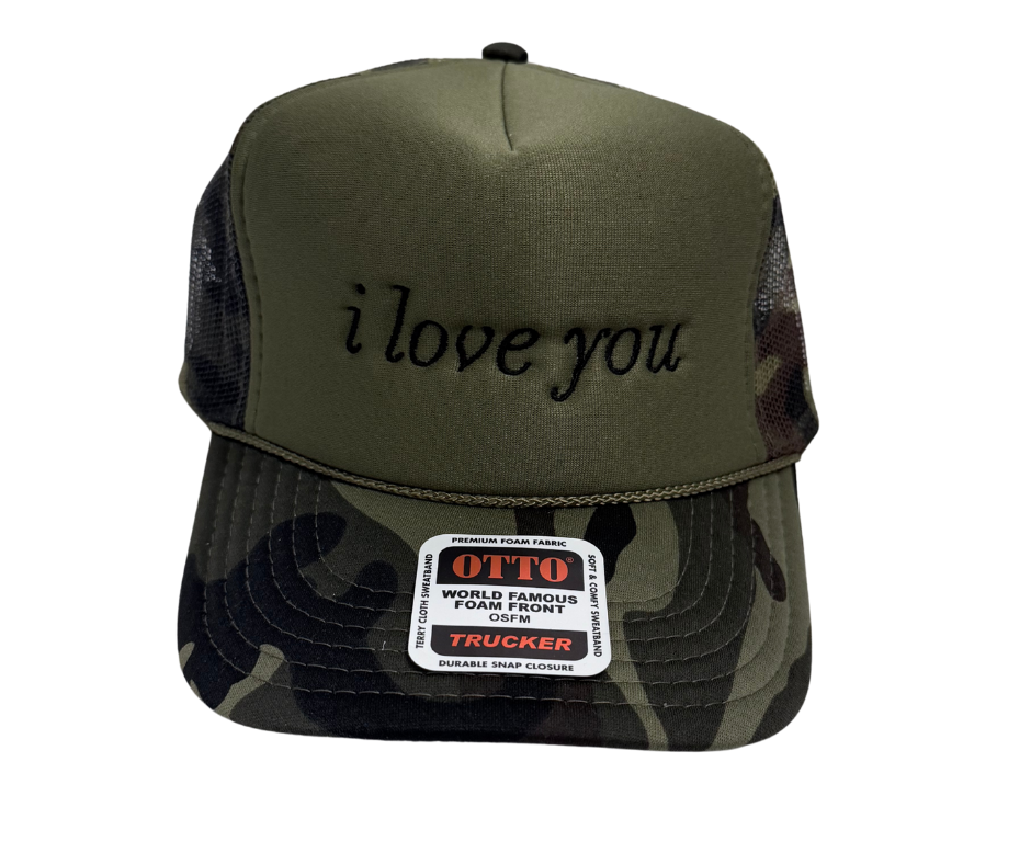 I Love You Script Embroidered Camo Hat
